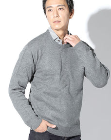 抗ピリングクルーネックニットセーター