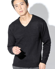 抗ピリングVネックニットセーター