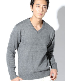 抗ピリングVネックニットセーター