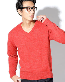 抗ピリングVネックニットセーター