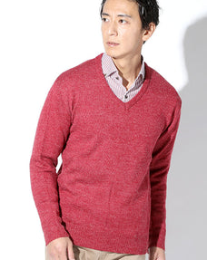 抗ピリングVネックニットセーター