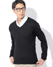カシミア＆ウール混Vネックニットセーター