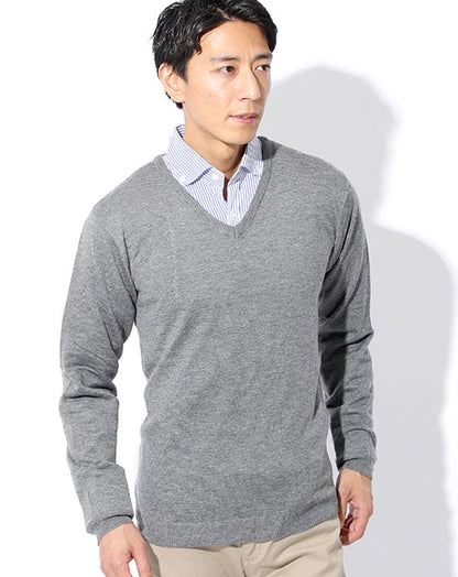 カシミア＆ウール混Vネックニットセーター Biz