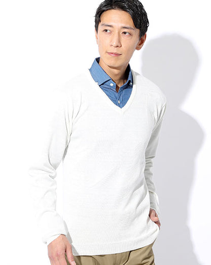 カシミア＆ウール混Vネックニットセーター Biz