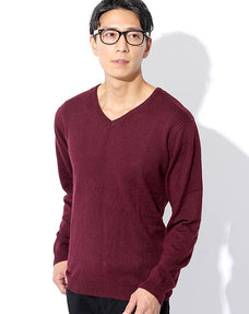 カシミア＆ウール混Vネックニットセーター