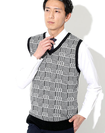 前身頃柄ニットベスト Biz