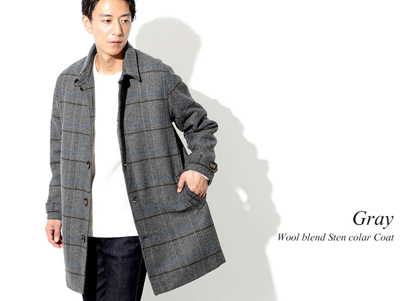 チェック柄グレーカジュアルデザインチェスターコート