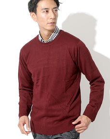 低静電アンリピリングウォッシャブルクルーネックニット