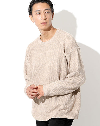 ストレッチヤーンルーズシルエットクルーネックニットセーター Biz