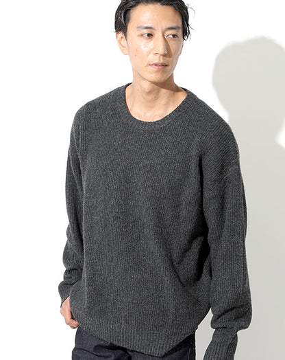ストレッチヤーンルーズシルエットクルーネックニットセーター Biz