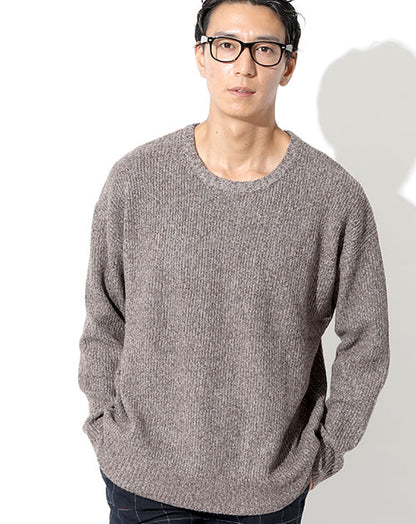 ストレッチヤーンルーズシルエットクルーネックニットセーター Biz