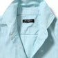 ウッド調ボタン綿麻素材ホリゾンタルカラー７分袖シャツ