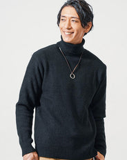 形態安定加工畦編みタートルネックニット