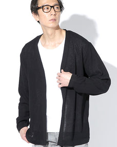 鹿の子編み麻タッチボタンレスセミロングショールカーディガン