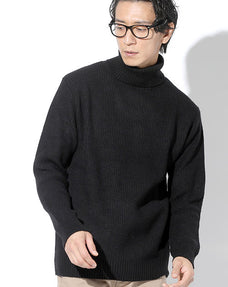 形態安定ワッフル編みゆったりシルエットタートルネックニットセーター