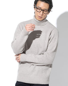 形態安定ワッフル編みゆったりシルエットタートルネックニットセーター