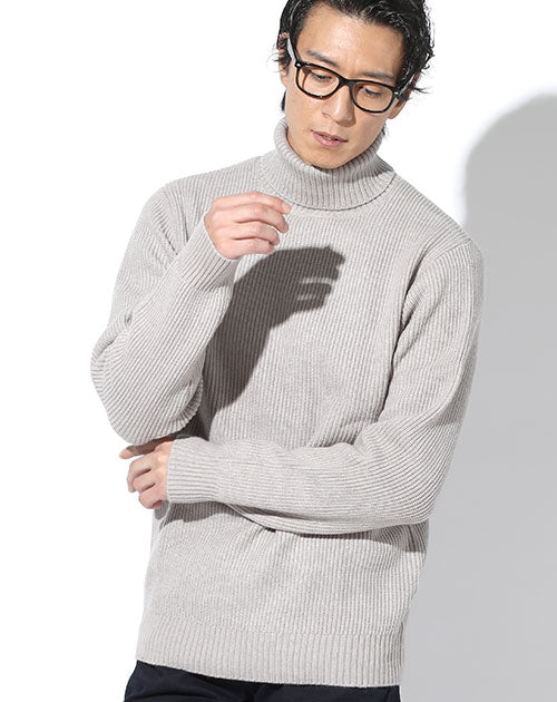 形態安定ワッフル編みゆったりシルエットタートルネックニットセーター Biz
