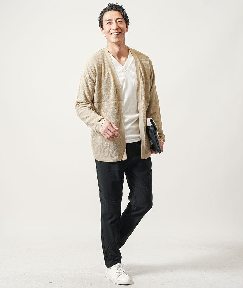 カーディガン メンズ ボタンレス セミロング丈 おしゃれ ブランド
