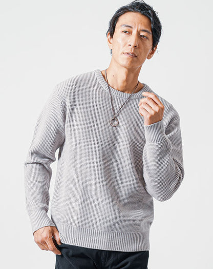 ニット メンズ セーター 形態安定加工 おしゃれ かっこいい おすすめ コーデ ブランド 着こなし 40代 30代 秋 冬 セーター 防寒 暖かい ニットtシャツ チクチクしない ワッフル編み