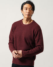 形態安定加工ワッフル編み長袖クルーネックニット