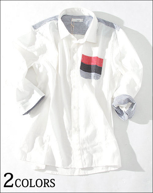 ポケットボーダーデザイン7分袖シャツ　One-mileWear