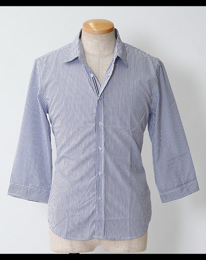 ブロード生地ストライプデザイン7分袖シャツ