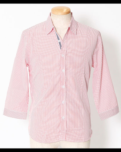 ブロード生地ストライプデザイン7分袖シャツ