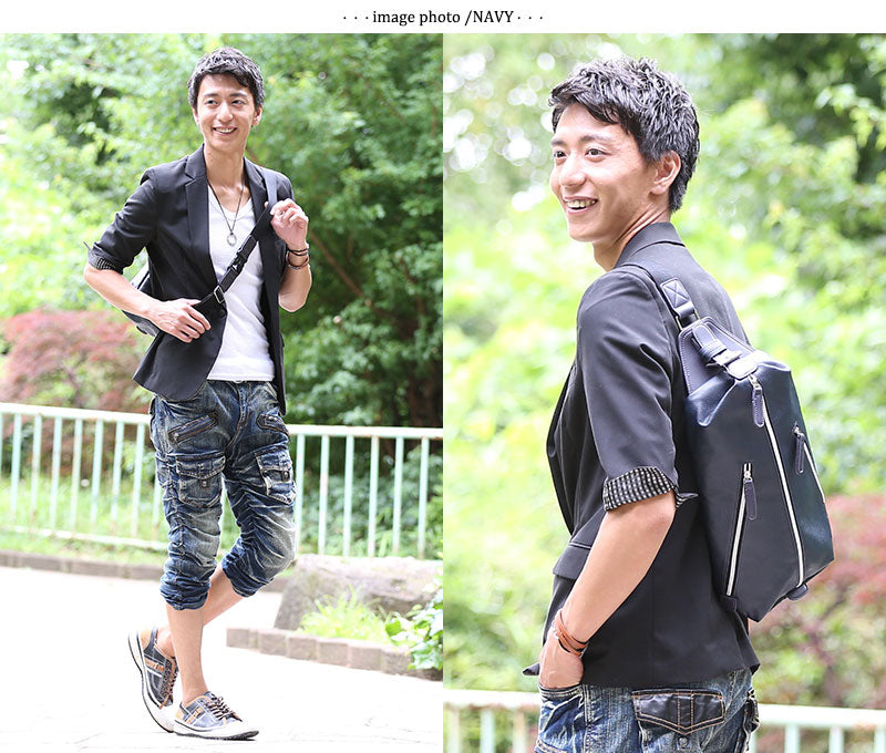 PUレザー3ジップボディバッグ