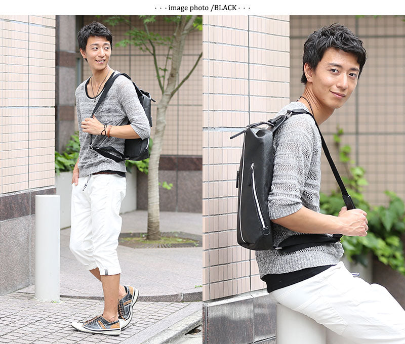 PUレザー3ジップボディバッグ