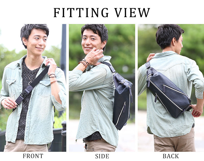 PUレザー3ジップボディバッグ