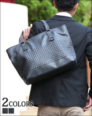 PUレザー編み込みデザイントートバッグ