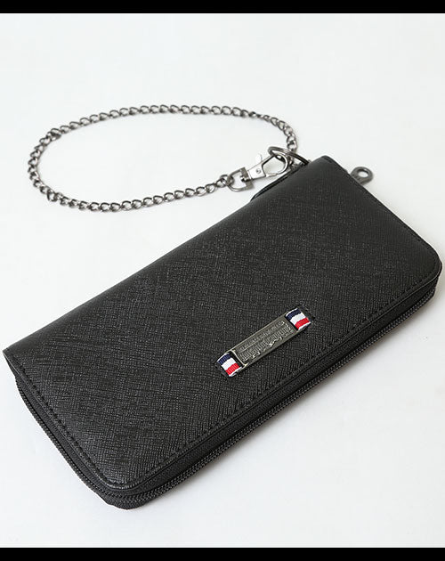チェーン付きトリコロールデザインＰＵレザーロングウォレット