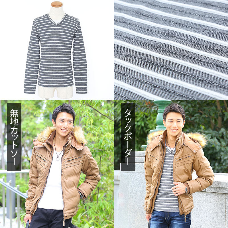 タックボーダーデザインフェイクレイヤードカットソー