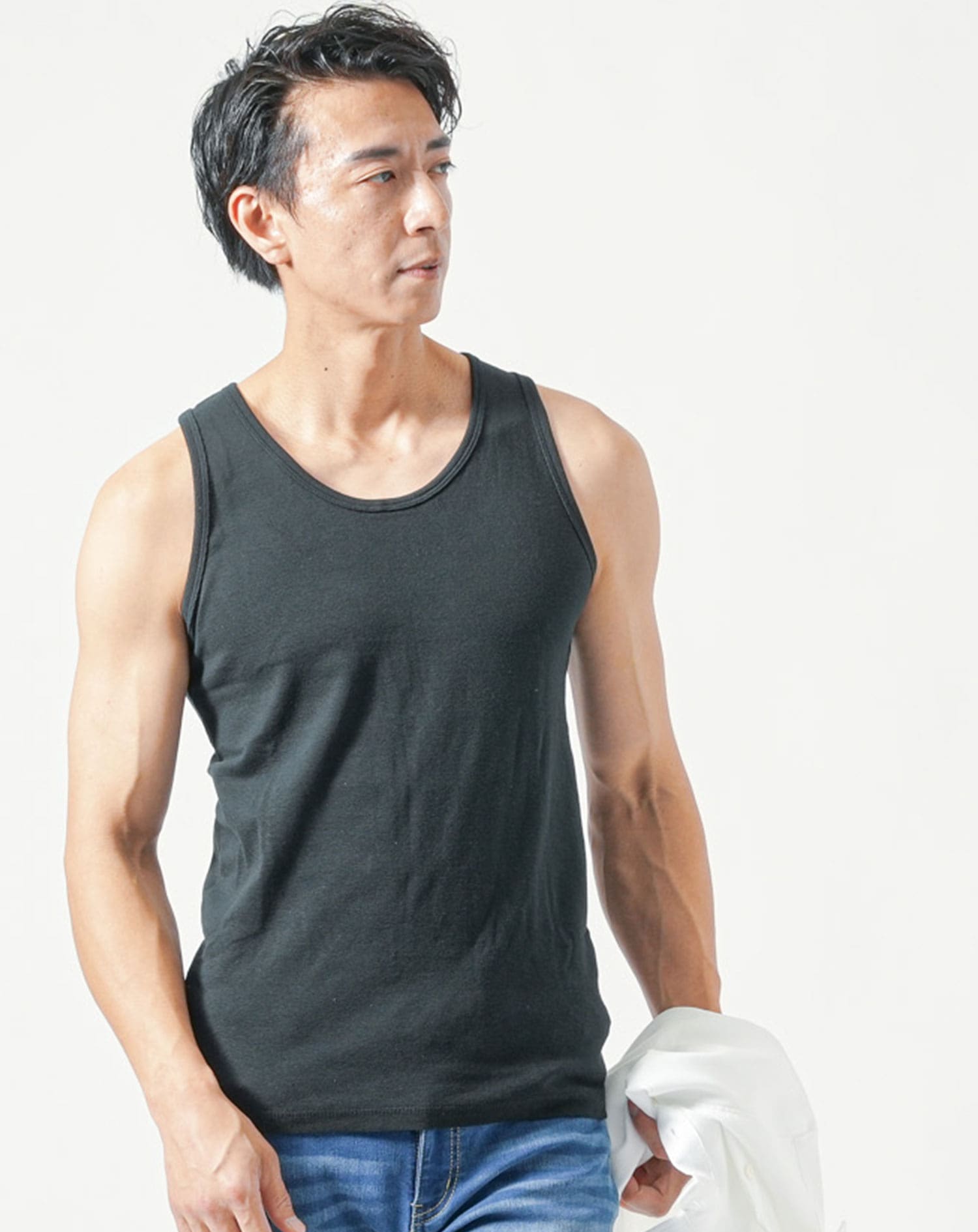 スパンフライス素材スリムストレッチタンクトップタンクトップ メンズ