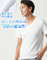 ワッフル素材スリムフィット半袖VネックTシャツ