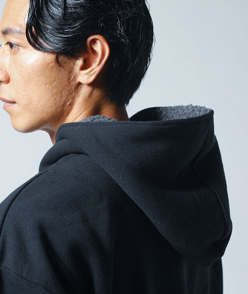 裏起毛素材長袖ハーフジッププルオーバーパーカー ｜ メンズ