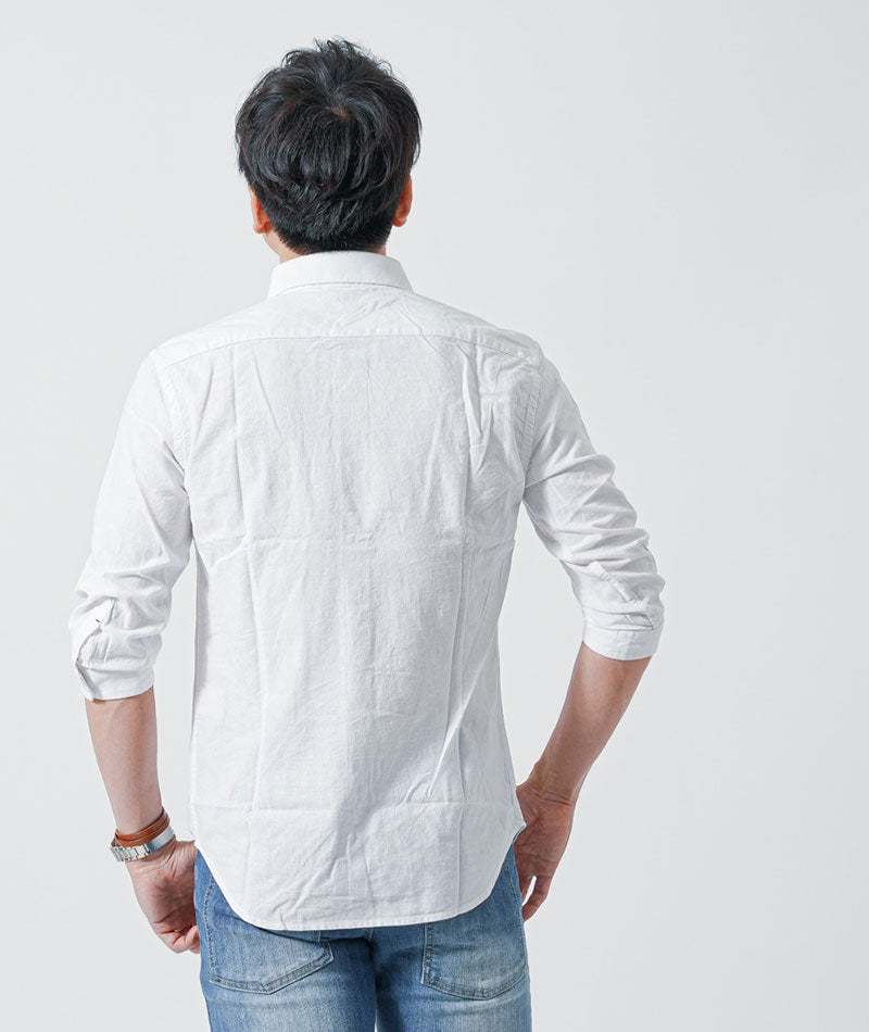 40代・50代の男性におすすめ綿麻素材ホリゾンタルカラー７分袖シャツ