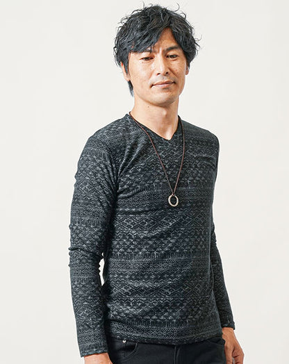 40代 50代におすすめ Tシャツ カットソー メンズ 七分袖 vネック おしゃれ ブランド 人気 おすすめ コーデ 長袖 ロンT プリント スリム 細身 タイト インナー 大きいサイズ ちょいワル ちょい悪 イケオジ がっちり体型 太め 体型カバー 筋肉質 ガタイがいい 大きいサイズ ストリート バイカー バイク ファッションジャガード