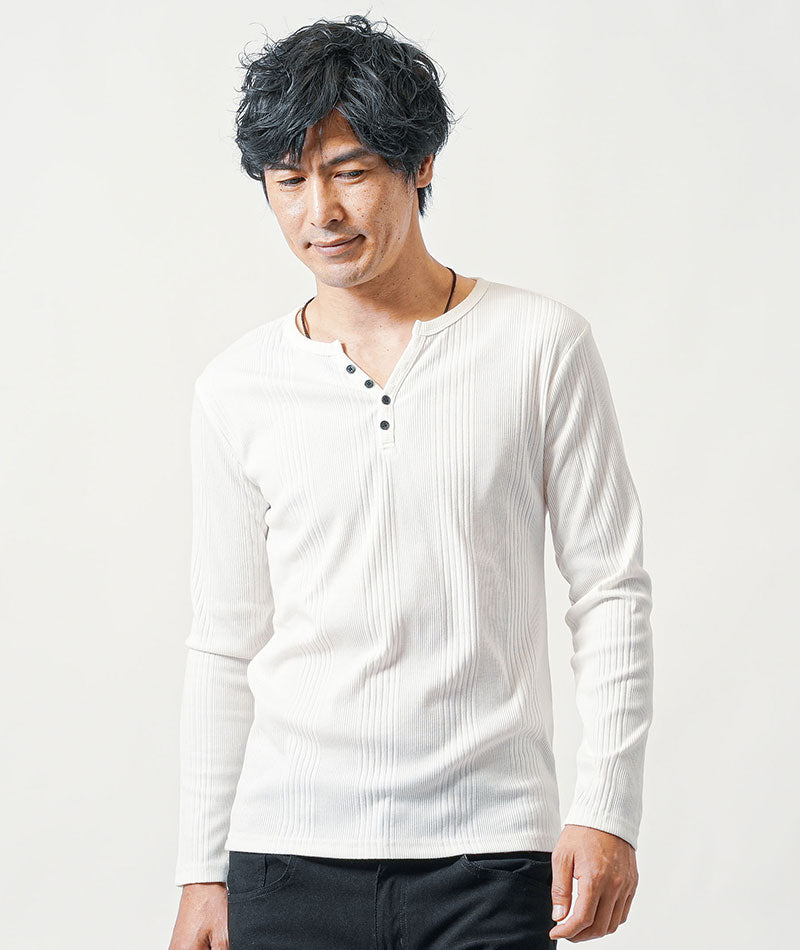 ZIOSONGZIO ヘンリーネック 長袖 Tシャツ ネイビー 定番人気，限定セール