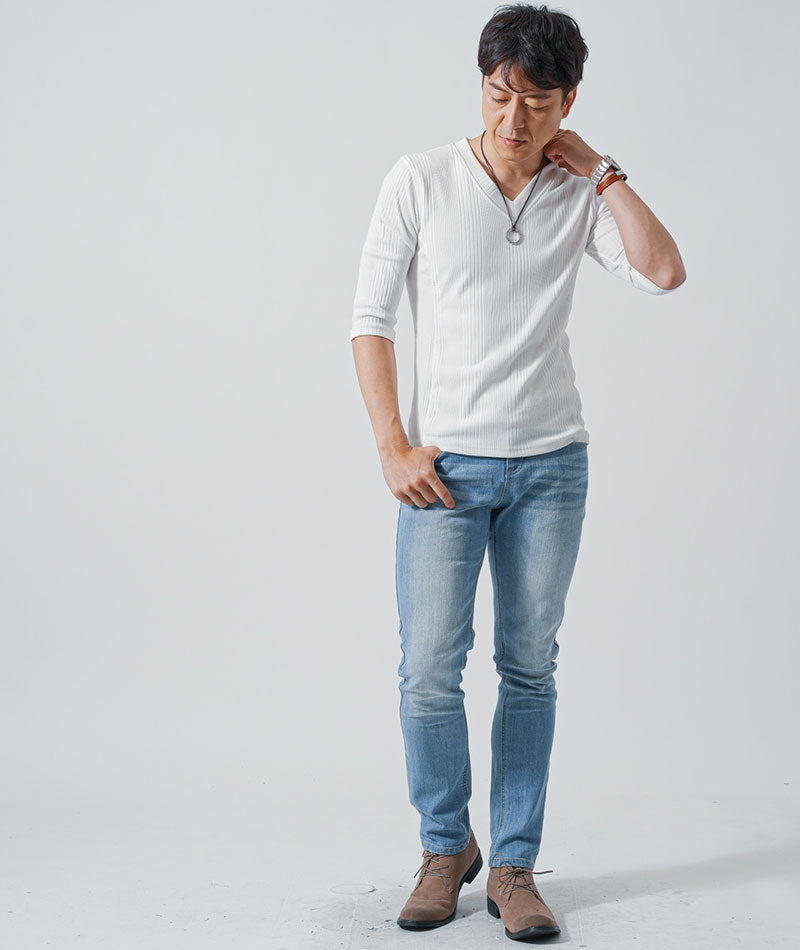 近年カットソー40サイズ 40代 50代男性におすすめ Tシャツ カットソー メンズ 七分袖 vネック