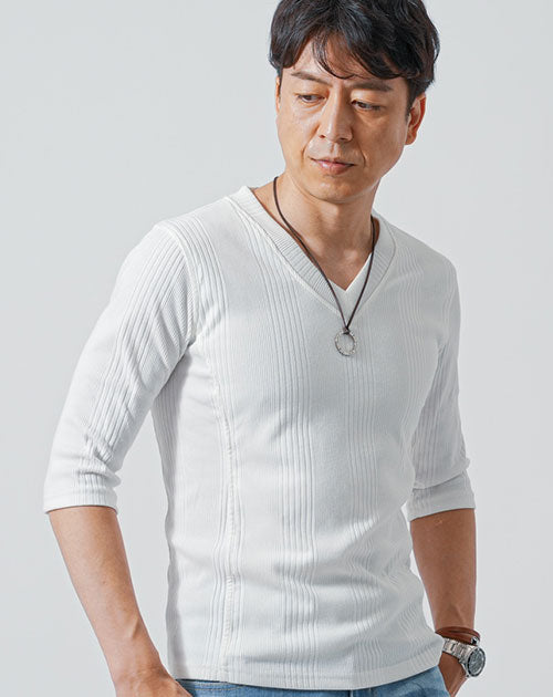 40代 50代男性におすすめ Tシャツ カットソー メンズ 七分袖 vネック