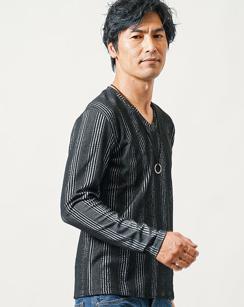 40代 50代におすすめ TTシャツ カットソー メンズ 七分袖 vネック u