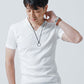 40代・50代の男性におすすめ3点メンズコーデセット　黒半袖シャツ×白半袖VネックTシャツ×ベージュスリムチノパンツ　