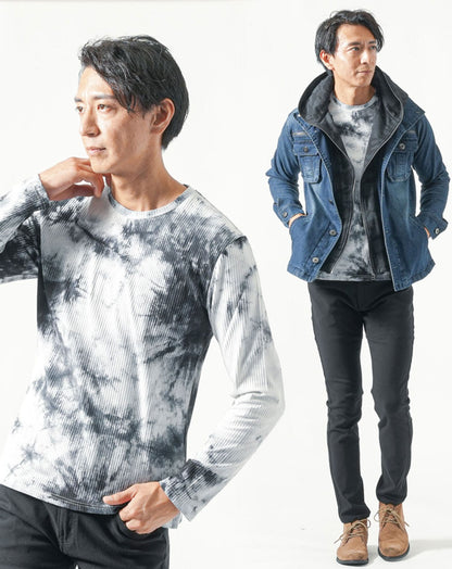 50代メンズ全身3点コーデセット　インディゴデニムジャケット×白長袖Tシャツ×黒ストレッチチノパンツ 秋服 春服 マネキン買い Gジャン 上着 カットソー チノパン スリム 細身 全身 男性 デート 服装 コーディネート アウター インナー ズボン ボトムス ちょいワル イケオジ ちょい悪オヤジ ブルゾン カジュアル