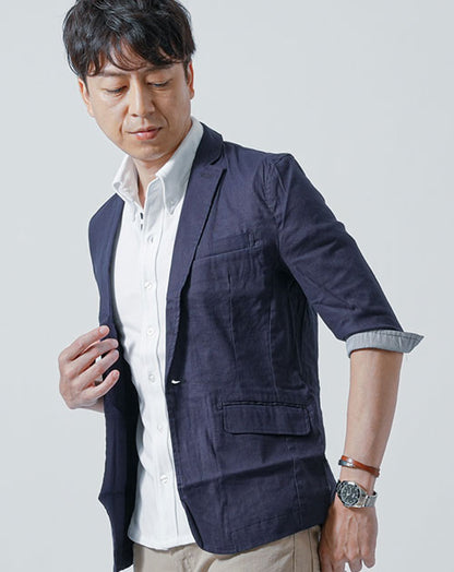 40代・50代の男性におすすめ綿麻ストレッチ素材５分袖サマーテーラードジャケット