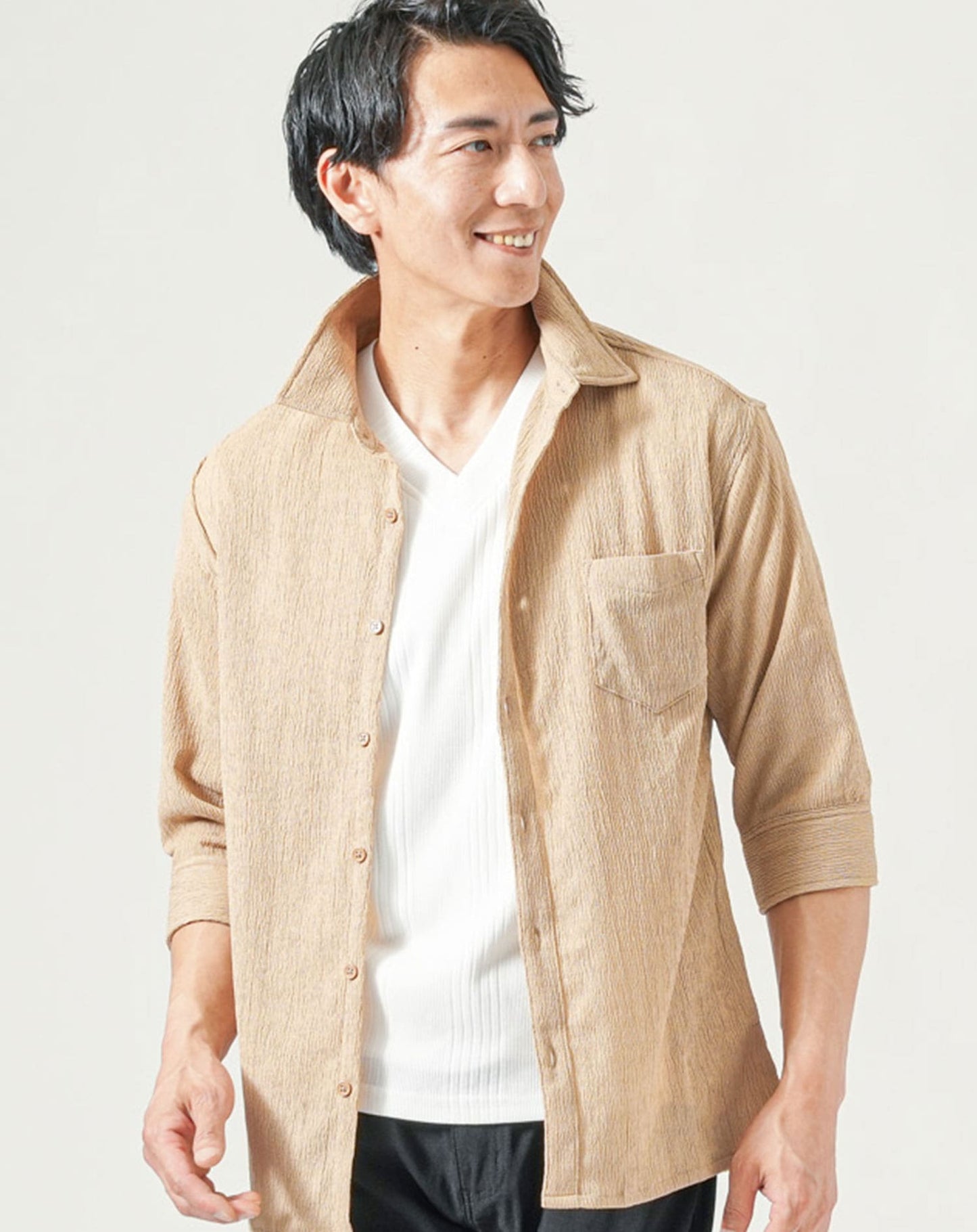 楊柳ストレッチスリムフィット7分袖シャツ