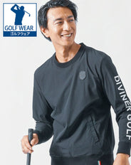 英字デザイン長袖クルーネックゴルフTシャツ