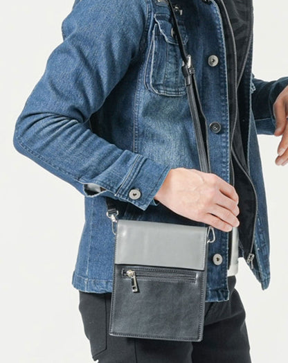 PUレザーバイカラーコンパクトショルダーバッグ