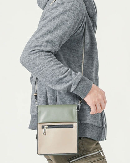 PUレザーバイカラーコンパクトショルダーバッグ