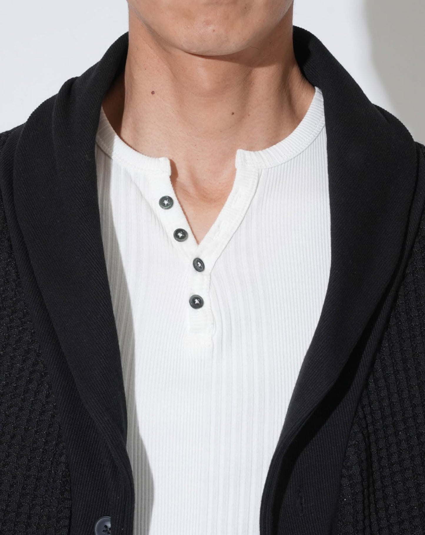 ワッフルショールカラーカーディガン